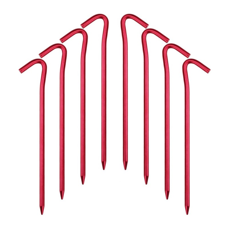 Hikemax 7075 Aluminum Tent Stakes 10 Pack - Ultralight 7 Inch Hook Tent Pegs with Carrying Pouch - Made for Camping Trip, Hiking and Gardening Red - Image 1